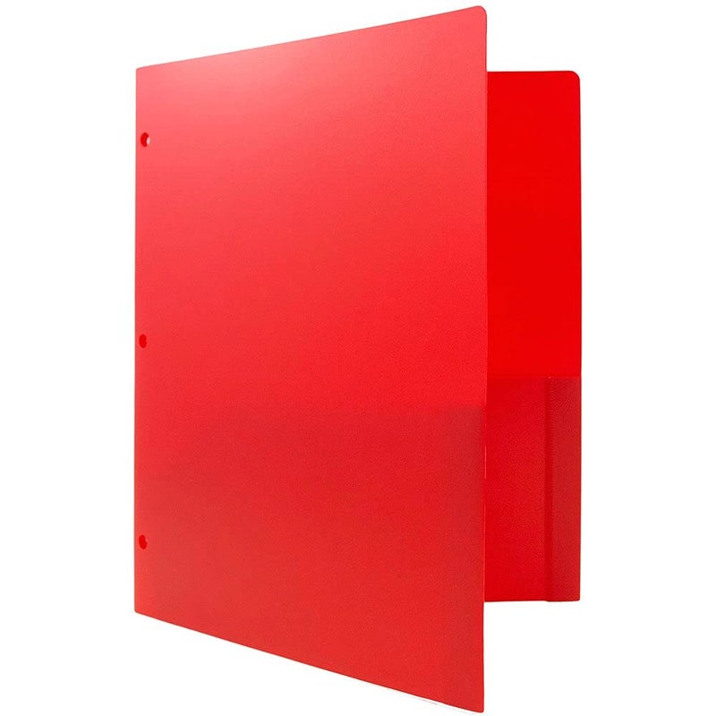 JAM PAPER Heavy Duty Plastic 3 Hole Punch Pocket Folders - Extra Tough School Folders - Red - 6/Pack - Image 5